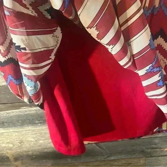 UMGEE Tribal Print Dress Womens M Aztec Red Empire Waist Lined Drapy Roomy - Picture 8 of 10